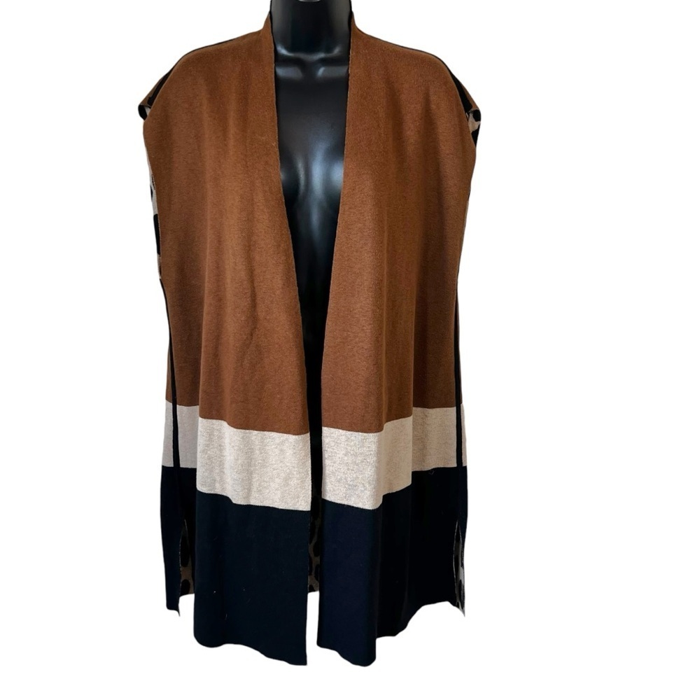 Chico’s Reversible Animal Print Colorblock Cardigan Sweater Vest
